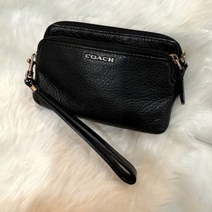 Coach black leather wristlet